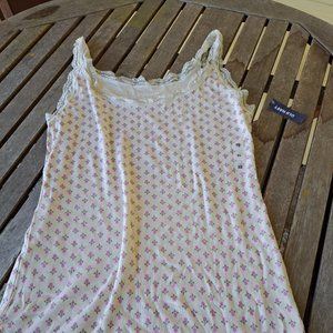 Sandro White and Pink Floral Lace Trim Top